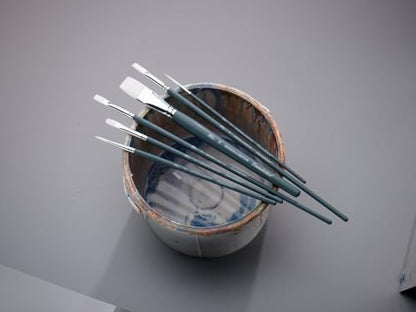 Winsor & Newton Foundation Acrylic Brush Set, LH, 6 Pack | White, Synthetic, Ideal for Use with Acrylic Paint, Introductory Selection of Brushes for Students, Hobbyists, Beginners - size: Round 3 & 6, Filbert 3 & 6, Flat 10 & 14, style: Long Handle