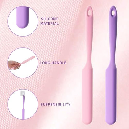 6 PCS Non-Stick Wax Spatulas Set, Silicone Wax Applicator 3 Sizes Scrapers Reusable Silicone Stirring Stick For Body Use Home Salon (Pink&Pruple)