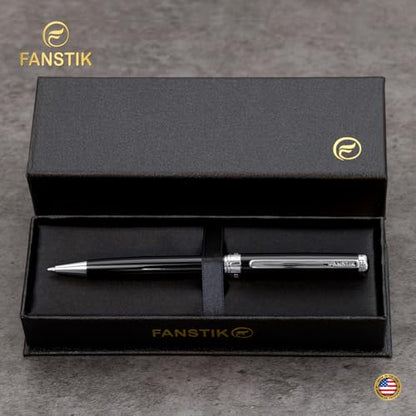 FANSTIK Customized Black & Silver Luxury ballpoint pen, fancy gift set for women, Chrome Finish, Professional executive pen gift set for men (Lux Custom-BallPoint Black-Silver) - color: B Cust-BallPoint Black-Silver