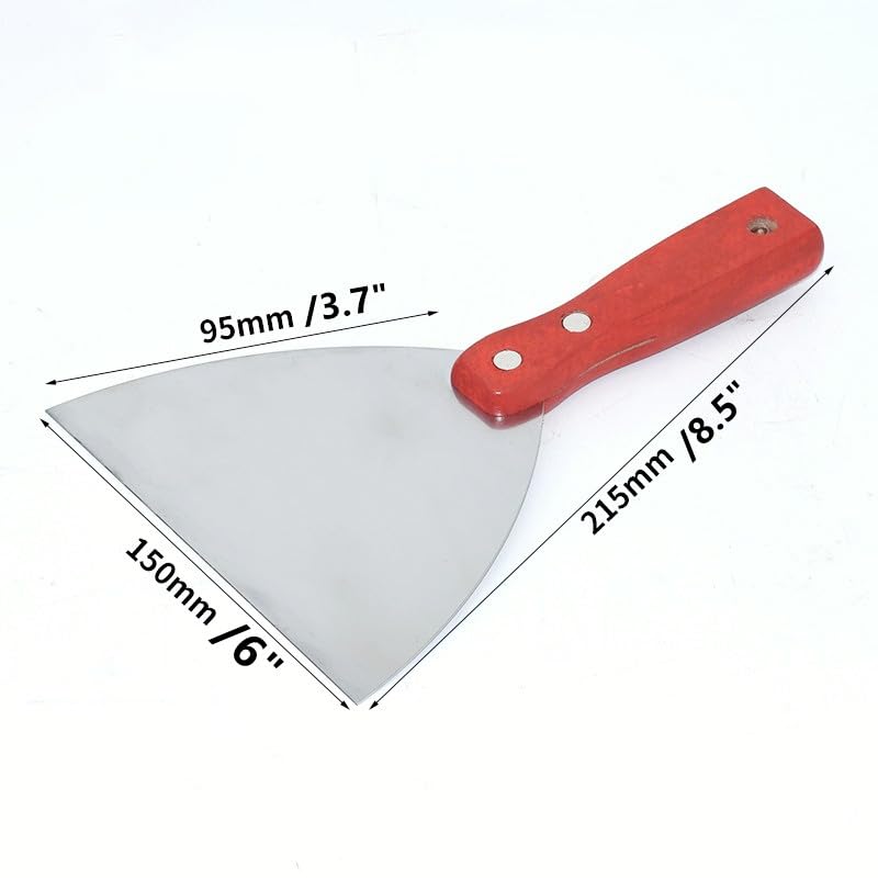 5Pcs 6" Putty Knife Scrapers Stainless steel spatula Tool set，with a comfortable wooden handle，for Scrapering,Drywall Repairs and Spreading，Taping Drywall Wall Painting (6" - 5Pcs) - color: 6" - 5pcs
