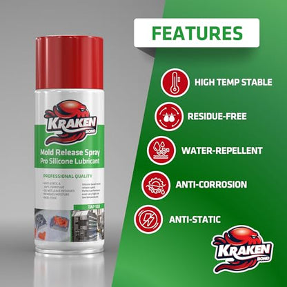 Kraken Bond Silicone Mold Release Spray - (2x12.3 oz) High Temperature Mold Release Agent for Epoxy Resin Lubricates Protects and Renews Anti-Static & Anti-Corrosive, 2 Pack - size: 2 Pack