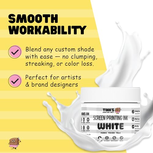 Tinks Screen Printing Ink -White - 8 oz. | Water-Based Fabric Ink - Screen Printing, Stenciling, Tote Bags & Fabric Stamping - Non-Toxic, No Harsh Fumes - 8 oz. - color: White