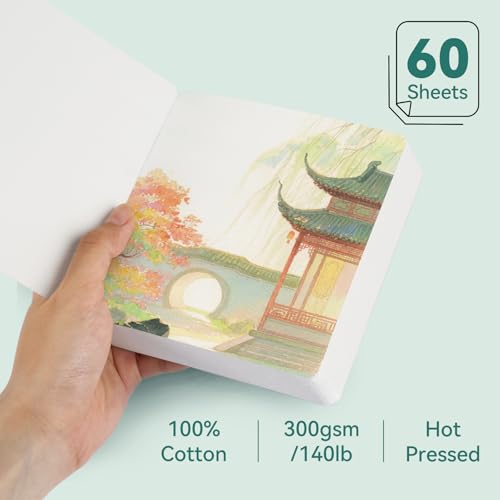 Lightwish 60 Sheets Mini Watercolor Sketchbook 4.7 x 4.7 inch Hot Press 300gsm/140lb, Travel Size Portable Tearable Square Painting Notebook, Square Watercolor Sketch Book Art Paper Sketchbook - size: 4.7 x 4.7 inch