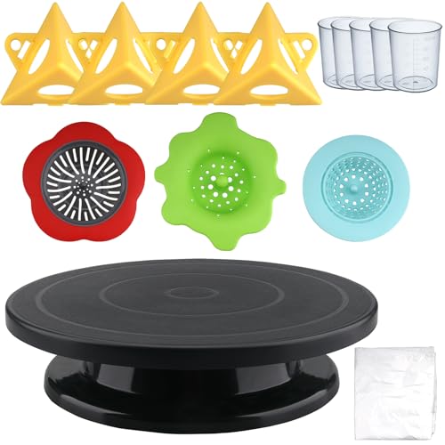 Acrylic Pour Painting Kit with 11 Inch 360° Rotating Turntable | Includes 3PCS Strainers, 4PCS Cone Stands, 5PCS Split Cups, and 10PCS Tablecloths for DIY Art Pouring Acrylic Paint Kit