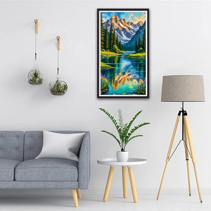 ARTGOTO Mountain Lake Diamond Painting Kit for Adults 15.7 x 27.5 Inch | Large 5D Full Square Drill Diamond Art Kit, Snow Mountain Lake DIY Gem Art Canvas with 2 Tool Sets, 30% Extra Diamonds - color: AGT013