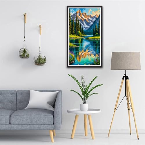 ARTGOTO Mountain Lake Diamond Painting Kit for Adults 15.7 x 27.5 Inch | Large 5D Full Square Drill Diamond Art Kit, Snow Mountain Lake DIY Gem Art Canvas with 2 Tool Sets, 30% Extra Diamonds - color: AGT013