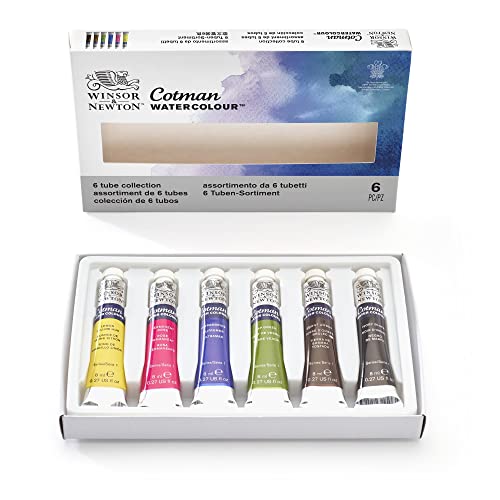Winsor & Newton Cotman Watercolor Paint Set, 6 Colors, 8ml (0.27-oz) Tubes | Introductory Watercolor made with Fine Art Pigments, Perfect for Beginners, Lightfast & Permanent, Good Tinting Strength - style: 6 Tube Set 8ml