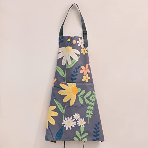 2 Pack Floral Apron for Women with Pockets, Adjustable Cotton Chef Aprons for Kitchen, Cooking, BBQ & Grill - color: Green/Leaves