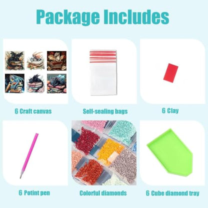 Axquilon 6 Pack Dragon Diamond Art Kits for Adults 12x12 inch | Diamond Painting Kits for Adults, 5D Round Full Drill Gem Art, Paint by Diamonds Pictures DIY Crafts Kits - color: 6 Pack Dragon