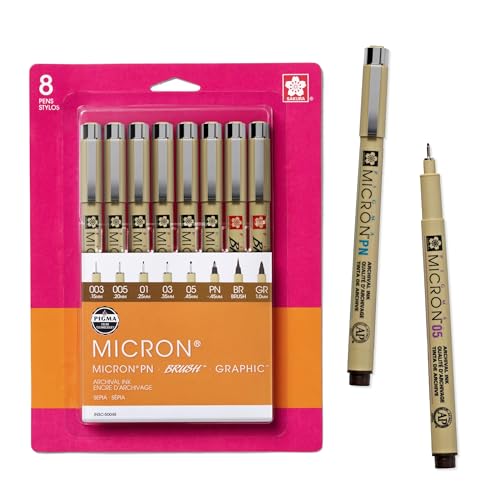 SAKURA 50048 Pigma All Sepia, Ass't Pont Sizes, 8PC Set Fine Tip Pen, 8CT, 8 Count | Archival Ink Pens for Writing, Drawing, or Journaling, Fade Resistant, Consistent Color, Professional Quality - style: Assorted Point Sizes