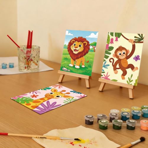 Anseal 12 Packs Pre Drawn Canvas to Paint, 5" X 7" Cute Animals Pre Printed Canvas for Painting, Pre Stretched Canvas Outline Painting Boards for Party Favor - style: Animals