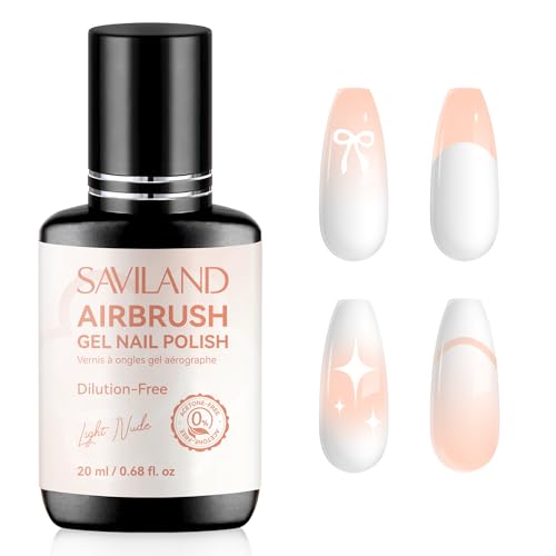 SAVILAND Airbrush Gel Nail Polish Dilution Free: Light Nude Airbrush Paint for Nails Hema ＆ Acetone Free Non Toxic No Clogging for Creating Ombre Nails Aura Nails Design Salon 20 ml - color: Light Nude