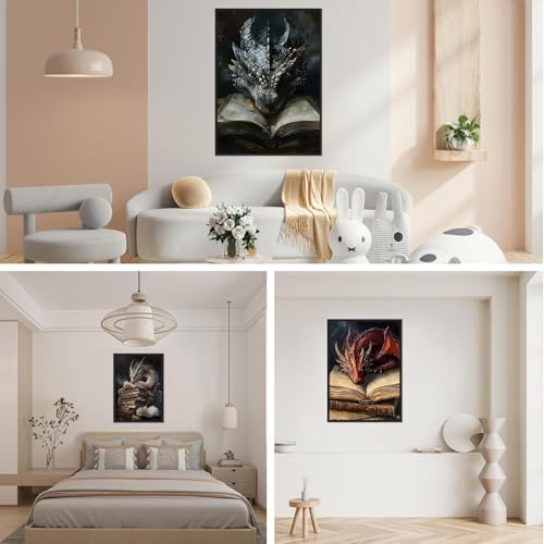 GOUOYANA Dragon Diamond Art Kits for Adults-3P Magic Book Diamond,Wall Art | Round Drill Dragon And Book Diamond Painting for Beginners DIY Rhinestone 5D Diamond dots(Gemstone Craft)Wall Art Gift12x16IN - color: DP01967