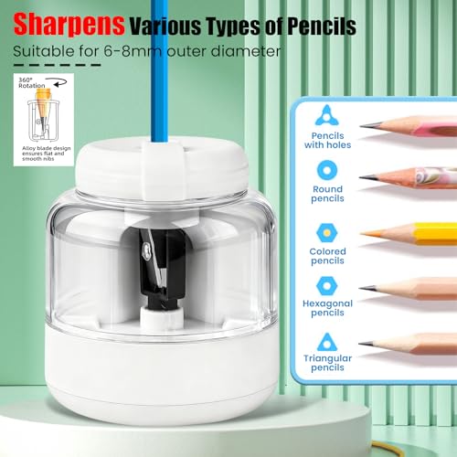 Electric Pencil Sharpener, Rechargeable Automatic Pencil Sharpeners for Kids Rechargeable Portable Small Pen Sharpener for Kids Gift,Can Replacement Blades,for in for 6-8mm Pencils for Home/School