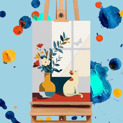 Offito 6 Pack Paint by Numbers Kit for Adults, Flowers Vase Cat, 10x14 Inch - color: BOP6PNP09
