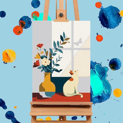 Offito 6 Pack Paint by Numbers Kit for Adults, Flowers Vase Cat, 10x14 Inch - color: BOP6PNP09