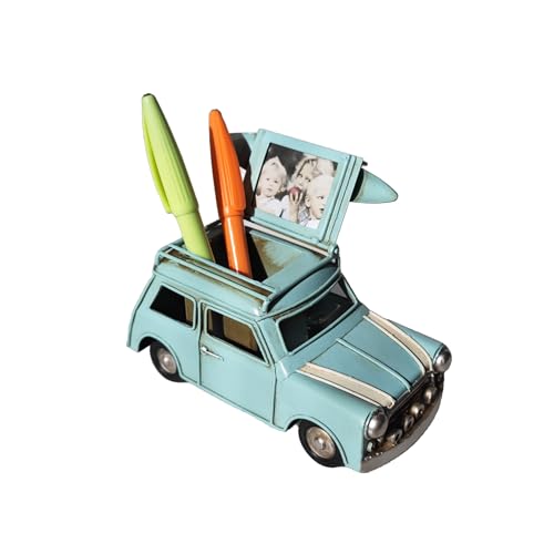 Handmade Wrought Iron Car Model Pen Holder Collectible Decorative | Metal Car Pencil Case with Photo Frame | Multi Purpose Storage Box | Desk Office Supplies | Car Shape Pen Kolder| Gift