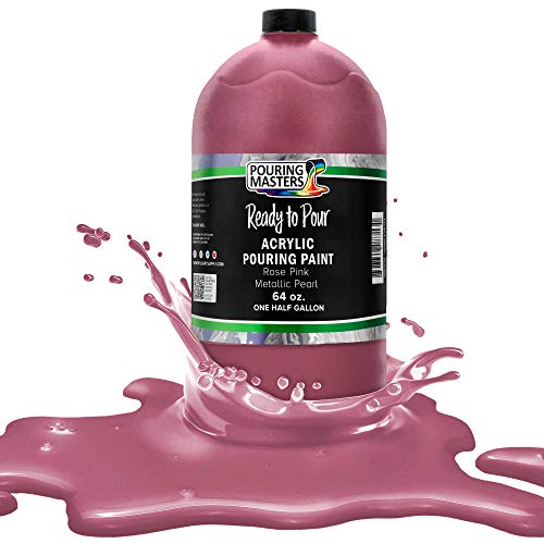 Pouring Masters Rose Pink Metallic Pearl Ready to Pour Acrylic Pouring Paint - Premium 64-Ounce Pre-Mixed Fluid Acrylic Paint - Fluid Art Supplies for Canvas, Wood, Paper, Tile & Rocks - color: Rose Pink Metallic Pearl, size: 64 Fl Oz (Pack of 1)