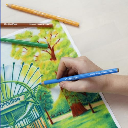 Conté à Paris Pastel Pencils with 12 Assorted Colors, Black | Highly Pigmented Lead, Unique Velvety Finish, Ideal for Portraits, Life Drawing & General Silhouette Work, Blendable - style: 12 Count - Assorted