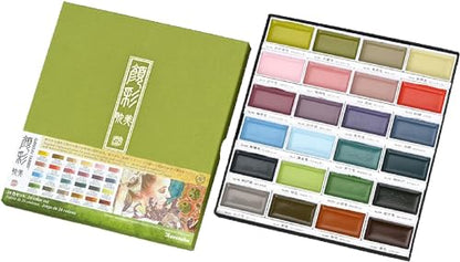 Kuretake GANSAI TAMBI Watercolor Paint Set 24 Colors II - Art Nouveau, Professional-Quality Art Supplies for Artists Adult Painting Sketching, Non-Toxic, Made in Japan - style: 24 Colors (Art nouveau)