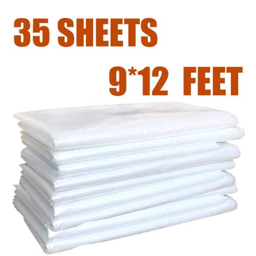 35 Pieces Plastic Drop Cloth, Multiple Waterproof Cloth Sheets for Painting, Dust-Proof and Rustproof, 35 Pieces 9x12 Feet Tarp, Furniture Cover - size: 35 Pieces