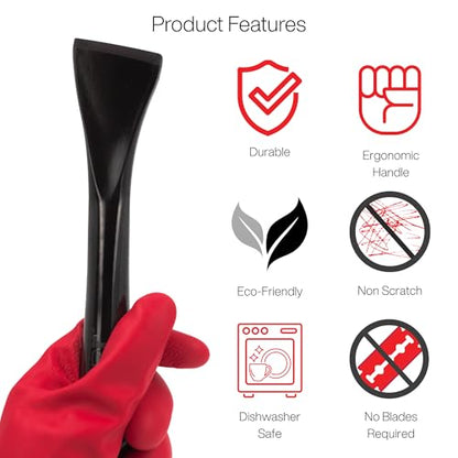 Plastic Scraper Tool, 2 Pack, Non-Scratch, 1.7 Inch Wide Blade | Long Ergonomic Handle, Heat Resistant (460F), Dishwasher Safe - Clean Ovens, Countertops, Hard Floors, Walls, and Windows