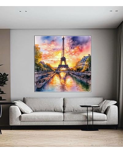ALEXMACLIST Eiffel Tower Diamond Art Kit - Romantic French Landmark, Seine River Reflection, Full Drill 5D Diamond Painting DIY Craft for Adults, Teens & Travel Lovers 14”x14” - color: Eiffel Tower-00