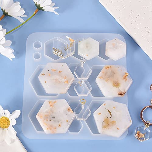 5 Pcs Hexagon Jewelry Resin Molds Silicone Resin Casting Molds Mixed Patterns UV Epoxy Resin Molds for Jewelry Making Supplies - color: 5pcs-160x145x8.5mm-hexagon jewelry mold