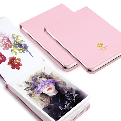 Paul Rubens 2 Pack Watercolor Paper, 100% Cotton Hot Press Watercolor Journal 7.6" x 5.3", 40 Sheets (140lb/300gsm), Acid-Free Art Supplies for Watercolors, Gouache, Acrylics - color: Pink, size: 7.6" x 5.3"