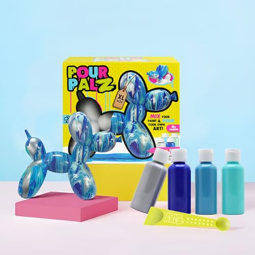 DIY Paint Pouring Kit – 1 XL Balloon Dog, 4 Acrylic Pour Paints, Mixing Cups & Tools, Create Unique Marbled Art, Fun Hands-On Craft Kit for Kids & Adults, Ocean Blue, Ages 5+ - color: Dog Ocean Blue