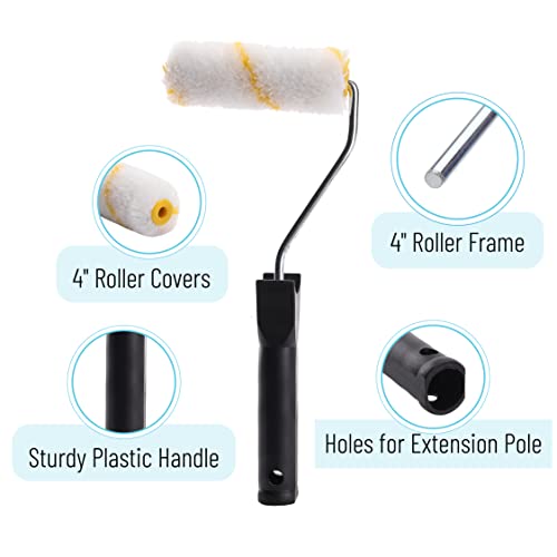 Bates- 4-Inch Paint Roller Kit, 10 pcs, Roller Set with Microfiber Sleeves & Frame, Tray, Tray Liner and Trim Brush for Walls, Cabinets, Interior, Exterior, House Painting Supplies - style: Microfiber 4", 10 pcs