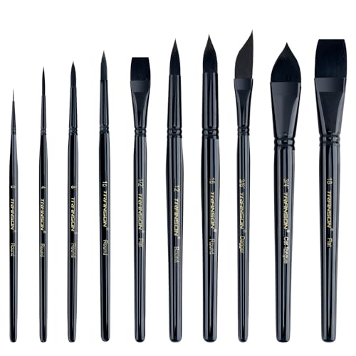 Transon 10pcs Natural Watercolor Paint Brush Set Professional for Watercolor Acrylic Ink Gouache Tempera - color: Black