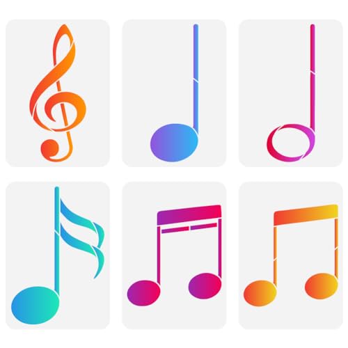 FINGERINSPIRE 6 Pcs Music Painting Stencil 8.3x11.7inch Reusable 6 Styles Musical Notes Pattern Drawing Template DIY Art Music Notation Decoration Stencil for Painting on Wood Wall Fabric Furniture - color: 6 Styles Musical Notes