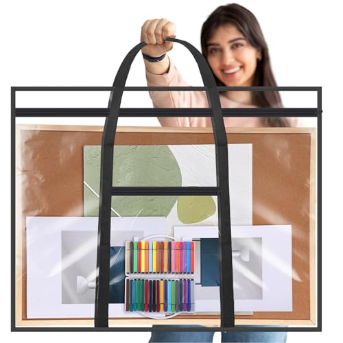 Huhumy Large Art Portfolio Case 48" x 36" Poster Storage Bag Bulletin Board Holder Container PVC Folder with Zipper Handles Pocket for Teachers Artist Artwork Organization(Black,Clear) - color: Black, style: Clear