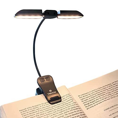 Vekkia 14 LED Rechargeable Book Light for Reading at Night Eye-Care Reading Light for Books in Bed with 180° Adjustable/Clip on Lamp/3 Color Temperatures,Lightweight, Present for Reader - color: Jet Black