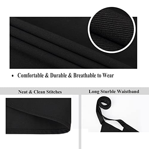 Server Aprons Large Size W 3 Pockets - Half Waist Apron in Black for Women Men - color: Black