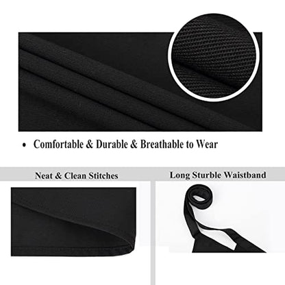Server Aprons Large Size W 3 Pockets - Half Waist Apron in Black for Women Men - color: Black
