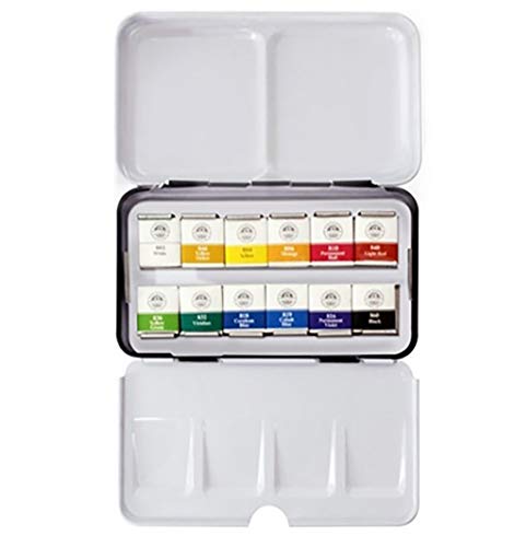 Mungyo Professional Half Pan Size Water Colors Set in Tin Case/Integral Mixing Palette in The lid (12 Colors) - color: 12 Colors