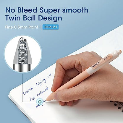 WRITECH Gel Pens Fine Point: 0.5mm Blue Ink Silent Click 8ct - color: Blue