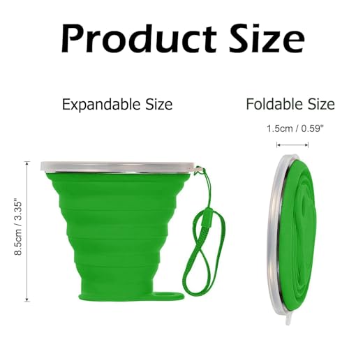 Silicone Collapsible Cup,Collapsible Cups for Camping,Folding Cup with Lids,Collapsible Coffee Cup,Reusable Drinking Mugs Cup(Green) - color: Green