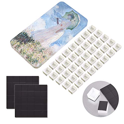qianshan 40Pcs Empty Half Pans Watercolor Tin Palette with Magnetic Stripe | Travel Tin Palette Case,Portable Artist Paints Half Pan Kits,DIY Watercolor Oils Acrylics Painting Drawing Monet - color: Monet
