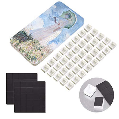 qianshan 40Pcs Empty Half Pans Watercolor Tin Palette with Magnetic Stripe | Travel Tin Palette Case,Portable Artist Paints Half Pan Kits,DIY Watercolor Oils Acrylics Painting Drawing Monet - color: Monet