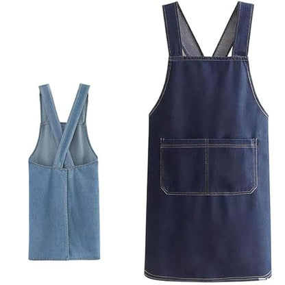 Adult Cross Back Apron, Stain Resistant Cotton Apron with Pockets ﻿ | Denim Cross Back Aprons, Cotton Apron Suitable for Gardens and Kitchens, with Pockets for Easy Carrying of Tools - color: B