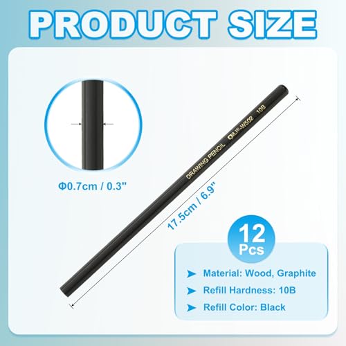 PATIKIL 12Pcs 10B Drawing Pencils for Sketching, Hexagonal Sketch Pencils for Drawing Writing Art Sketching Artists Beginners, Black - style: 10B