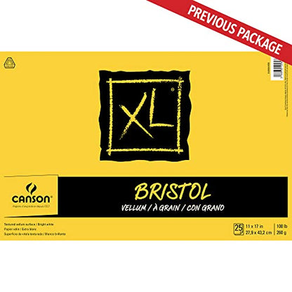 Canson XL Series Bristol Paper, Vellum, Foldover Pad, 11x17 inches, 25 Sheets (100lb/260g) - Artist Paper for Adults and Students - Charcoal, Pen and Ink, Marker, and Pastel - size: 11x17, style: Bristol, Vellum