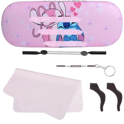 Cute Eyeglass Cases Hard Shell Storage Case Protective Box With Glasses Cloth Adjustable Glasses Strap Ear Grips Hook - color: Set-2