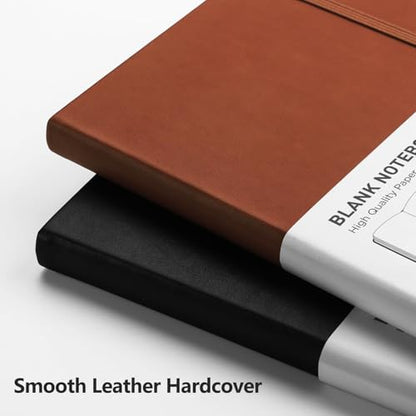 RETTACY Blank Journal Notebook, 192 Pages per Pack, A5 Size (5.7'' x 8.3'') - color: Black & Brown