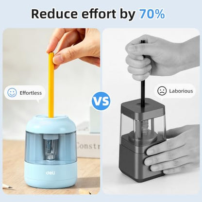 deli Electric Pencil Sharpener, Battery Operated, 6.5–8mm for Classroom | Battery Electric Pencil Sharpener, Durable Blade 5000+ Sharpen, Fits 6.5-8mm Pencils Classroom Kids Home - color: Blue