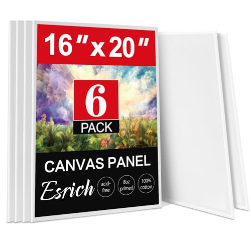 ESRICH Canvas for Painting 16x20 Inch, 6 Pack Canvas Boards for Painting Cotton Primed Acid Free Large Blank Canvas Panels for Oil Paint, Watercolor, Acrylic Paint, Gouache and Tempera. - size: 16*20in 6pack