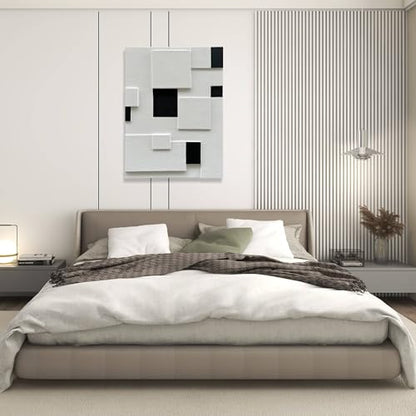 Art Hand-Painted Modern Minimalist Black and White Abstract Art Oil Painting Canvas Wall Deco Art Painting 40x28 inches - color: Yi104